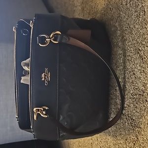 Shoulder/Cross body Coach Bag  "C" Embossed  Gray/Maghonony